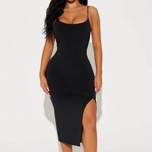 Midi black dress w slit NWT